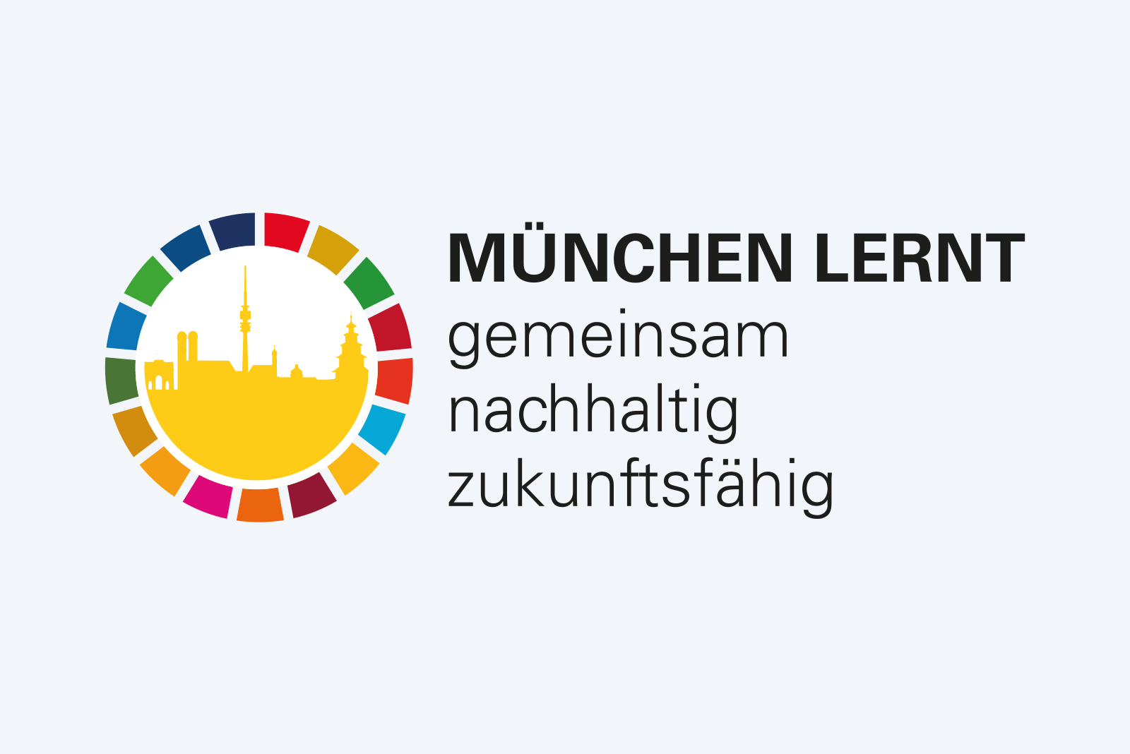 Logo mit Schriftzug: München lernt gemeinsam, nachhaltig, zukunftsfähig